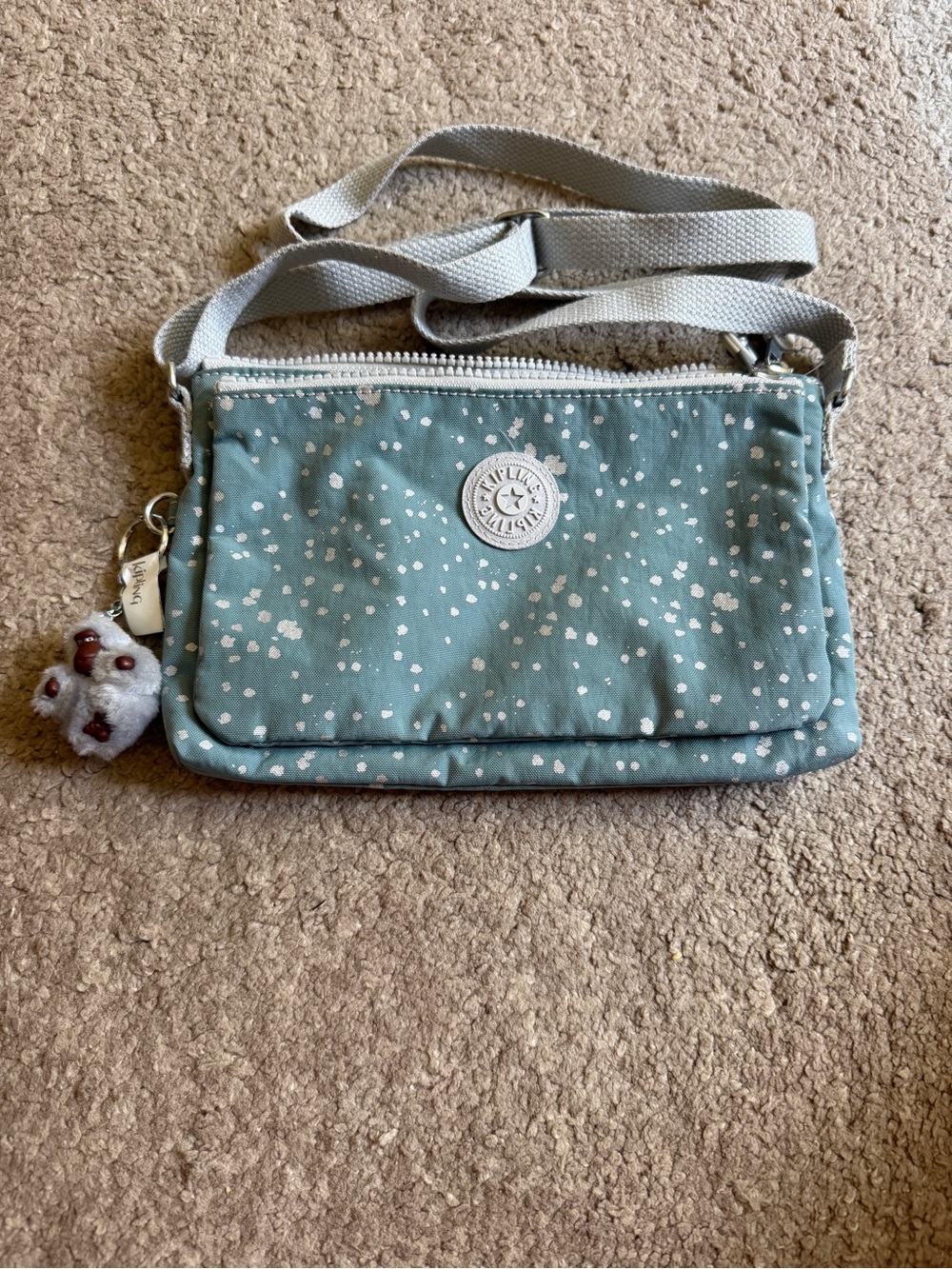Kipling Crossbody Shoulder Bag - Mikael Silver Sky Blue with Keychain